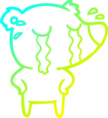 cold gradient line drawing of a cartoon crying polar bear
