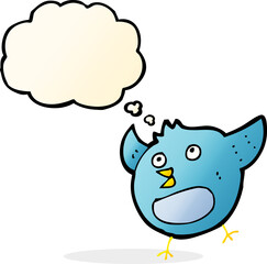 cartoon happy bird with thought bubble