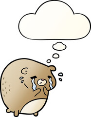 cartoon crying bear with thought bubble in smooth gradient style