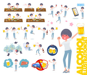 お酒に関するTシャツマッシュヘア女性のセット