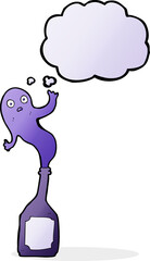 cartoon ghost in bottle with thought bubble