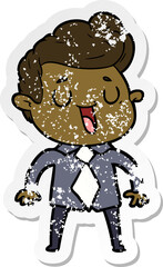 distressed sticker of a happy cartoon man