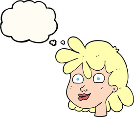freehand drawn thought bubble cartoon female face
