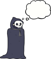cartoon spooky halloween costume with thought bubble