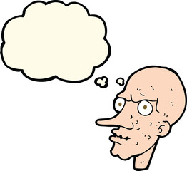 cartoon evil old man with thought bubble