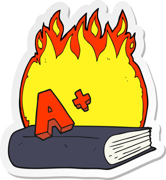 sticker of a cartoon A grade symbol and book