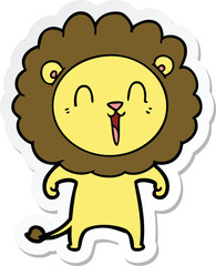 sticker of a laughing lion cartoon