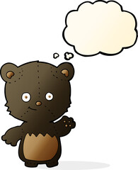cartoon black bearcub waving with thought bubble