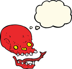 cartoon spooky skull with thought bubble