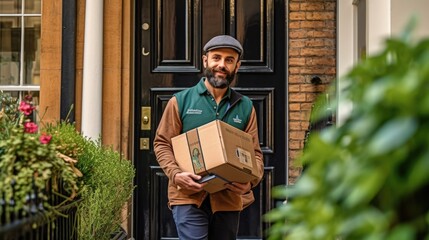 A dedicated courier approaches a doorstep, carrying a package with purpose and precision. With each step, they embody reliability and commitment. Generated by AI.