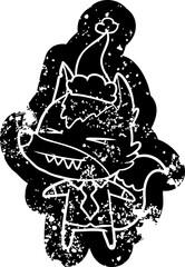 Fototapeta premium angry wolf boss quirky cartoon distressed icon of a wearing santa hat