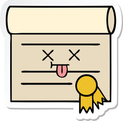 sticker of a cute cartoon certificate