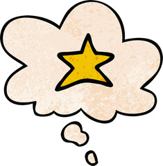 cartoon star symbol with thought bubble in grunge texture style