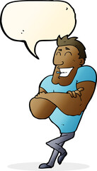 cartoon muscle guy with speech bubble