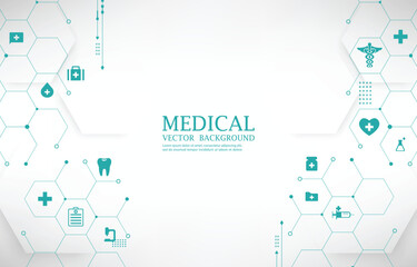 White modern medical vector wallpaper.geometric hexagon.medical icons.technology background.