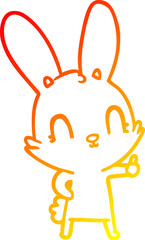 warm gradient line drawing of a cute cartoon rabbit