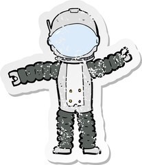 retro distressed sticker of a cartoon astronaut