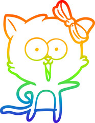 rainbow gradient line drawing of a cartoon cat