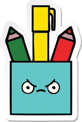 sticker of a cute cartoon pencil pot