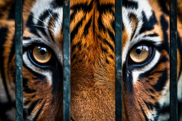 tiger in a cage trade in exotic animals generative ai - obrazy, fototapety, plakaty