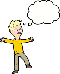 cartoon startled boy with thought bubble