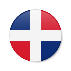 Dominican Republic circle button icon. Republica Dominicana round badge flag. 3D realistic isolated vector illustration