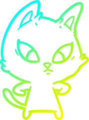 cold gradient line drawing of a confused cartoon cat