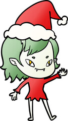 hand drawn gradient cartoon of a friendly vampire girl wearing santa hat