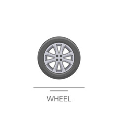 Car wheel icon. Outline colorful icon of wheel on white. Vector illustration