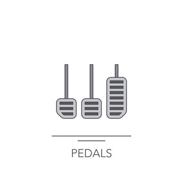Car pedal icon. Outline colorful icon of acceleration brake and clutch pedals on white. Vector illustration