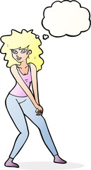 cartoon woman posing with thought bubble