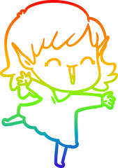 rainbow gradient line drawing of a cartoon elf girl