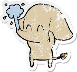 distressed sticker of a cute cartoon elephant spouting water