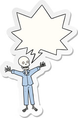 cartoon skeleton wearing pajamas with speech bubble sticker