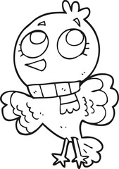 cute freehand drawn black and white cartoon bird