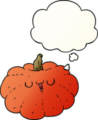 happy cartoon pumpkin with thought bubble in smooth gradient style