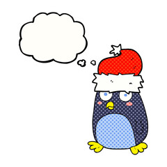 freehand drawn thought bubble cartoon penguin