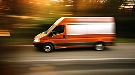 The express delivery van streaks across the highway, its engine roaring with power and purpose. Every second counts as the dedicated driver pushes the vehicle to its limits. Generated by AI.