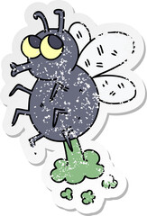 distressed sticker of a quirky hand drawn cartoon fly