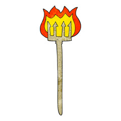 freehand textured cartoon flaming devil fork