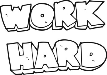 freehand drawn black and white cartoon work hard symbol