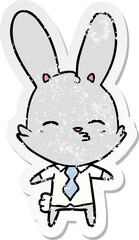 distressed sticker of a curious bunny cartoon