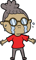 cartoon crying woman wearing spectacles