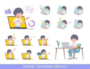 オンラインで接客しているTシャツマッシュヘア女性のセット