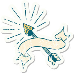 worn old sticker of a tattoo style old flint tip arrow