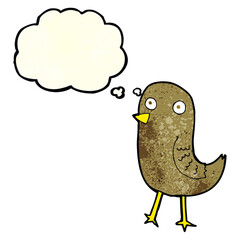 funny cartoon bird with thought bubble