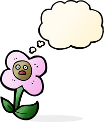 cartoon flower with face with thought bubble