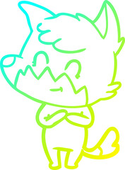 cold gradient line drawing of a cartoon friendly fox