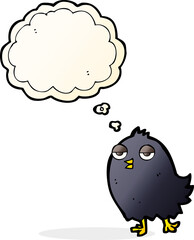 funny cartoon bird with thought bubble