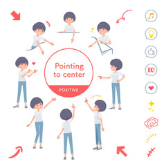 色々な方向を指差すTシャツマッシュヘア女性のセット